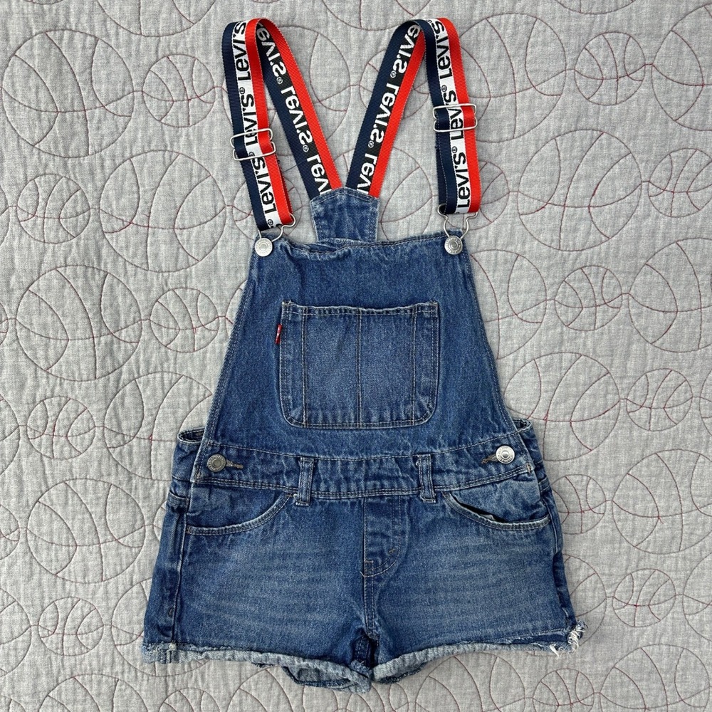 Levis Shortall Blue‎ Denim Logo Elastic Strap Overalls / Girls Size 10 R